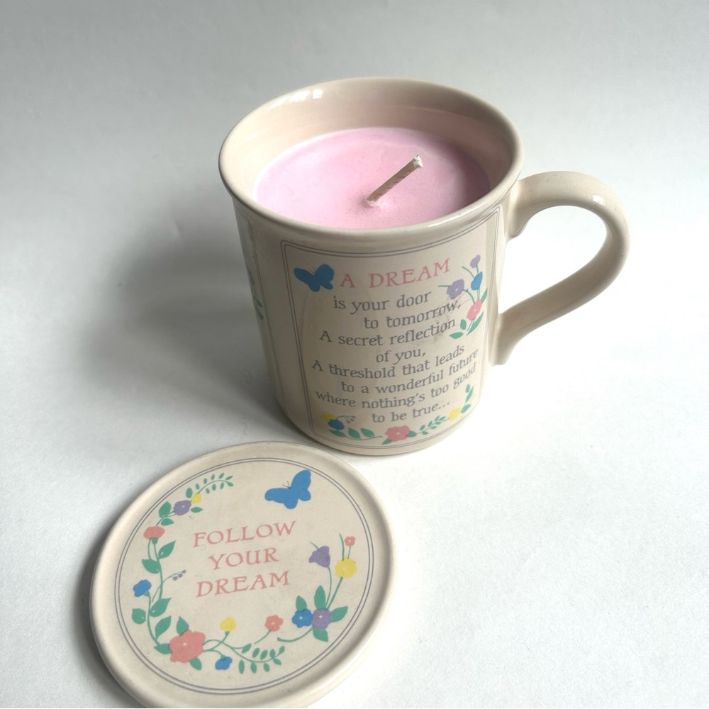 HANDMADE “Cherry Blossom” Soy Candle in Vintage Hallmark Lidded Dream Mug